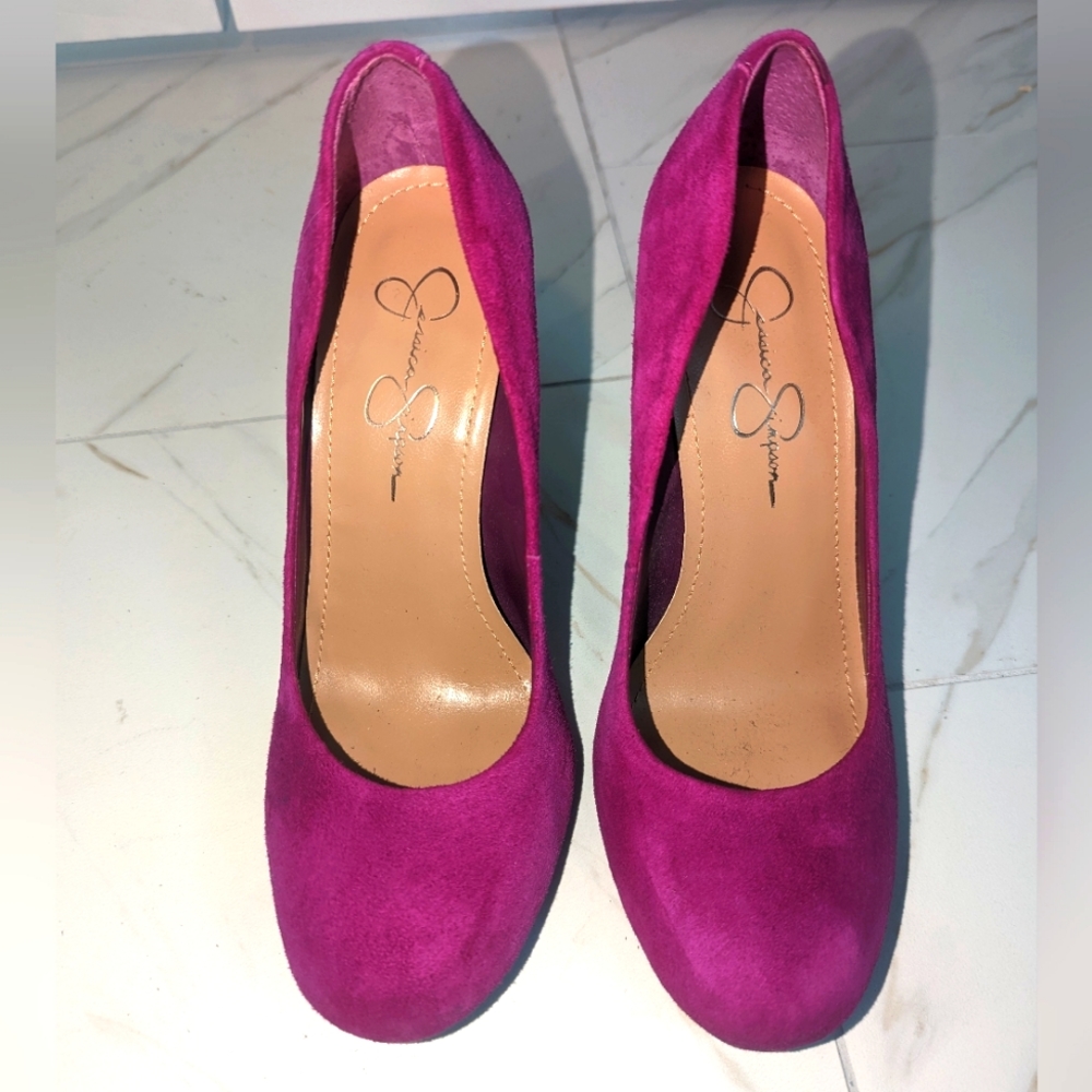 Jessica Simpson Faux Suede High Heels (Magenta Pink)